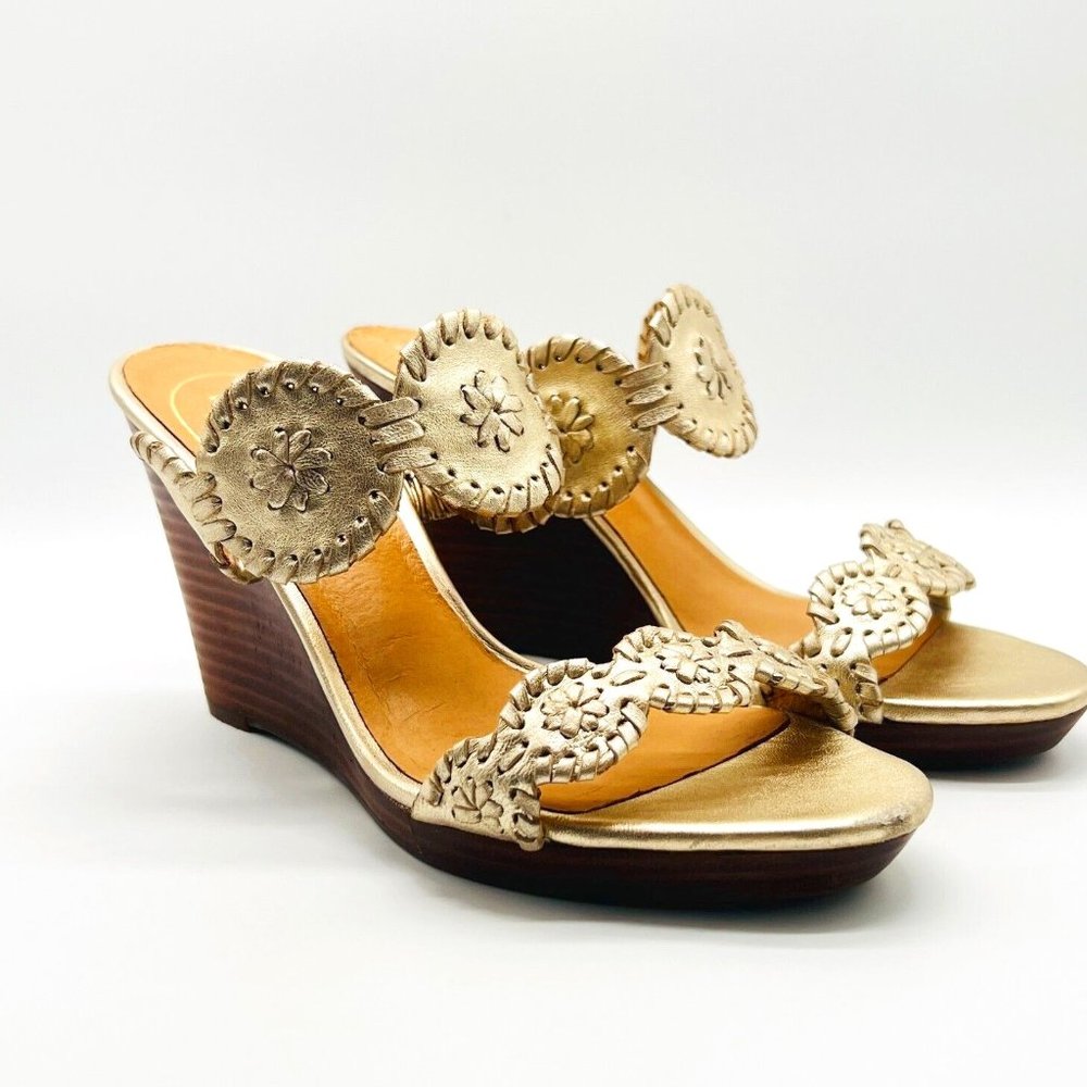 Jack Rogers Wedge Sandals Womens 8 Gold Wedge Heels Slip On Metallic Shoes